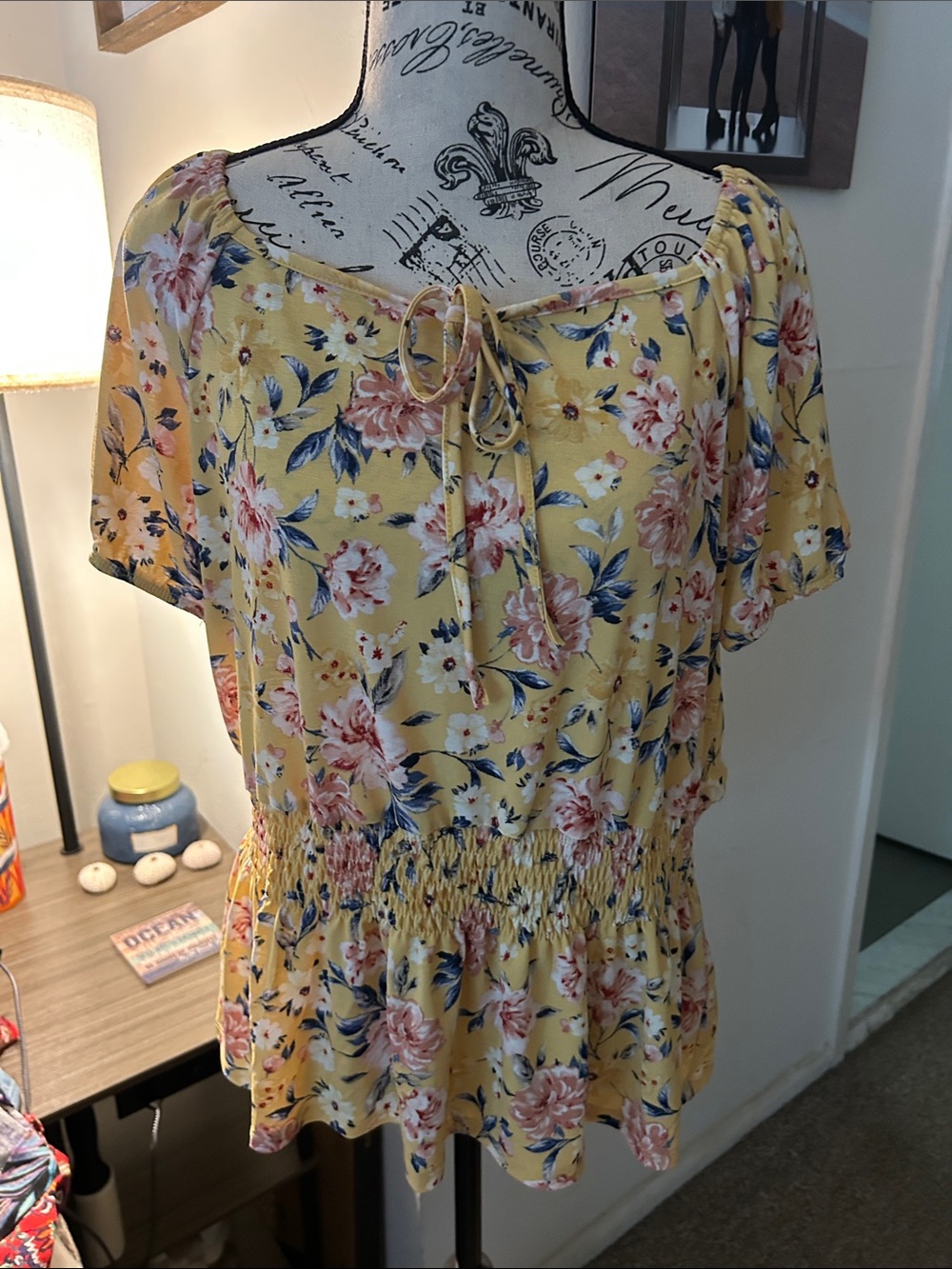 Floral Smocked Peplum Top - Yellow floral
